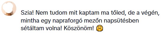 Visszajelzés egy TikTok-videó alatt, ahol sokan bizsergést és gyógyító energiát éreztek Edina energiaátadásán keresztül.